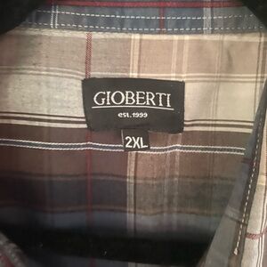 Casual Plaid Button-Down Shirt - Brown and Gray